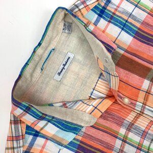 Tommy Bahama San Pietro 100% Linen Plaid Long Sleeve Shirt XL/TG